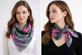 Anyyou Fashion Premium Satin Square Scarf – Grey Pink Satin Print Silk-Feel Neckwrap for Women