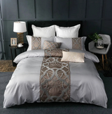 Anycozy Duvet Cover Set – 4-Piece Grey Brown Egyptian Cotton Embroidered Vintage Bedding