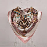 Anyyou Fashion Premium Satin Square Scarf – Pink Chain Flower Silk-Feel Neckwrap for Women