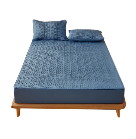 Anycozy Mattress Cover Blue King Size Pure Cotton Soft Quilted Bed Sheet Anti-bacterial Protector Cover
