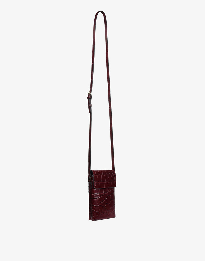 hyer goods recycled leather phone sling bag embossed burgundy croc#color_burgundy-croco