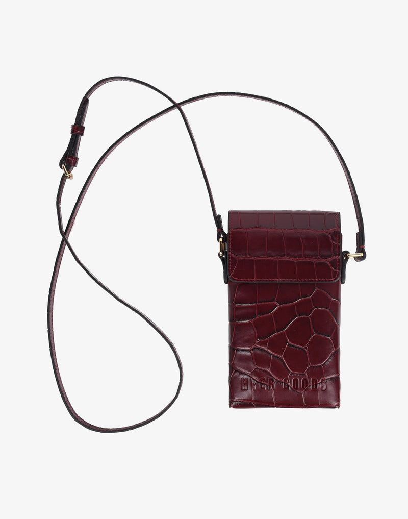 hyer goods recycled leather phone sling bag embossed burgundy croc#color_burgundy-croco