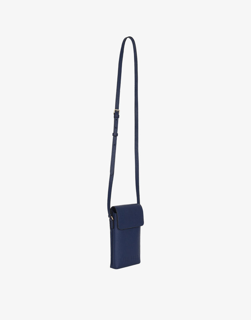 hyer goods recycled leather phone sling bag navy blue#color_navy-blue