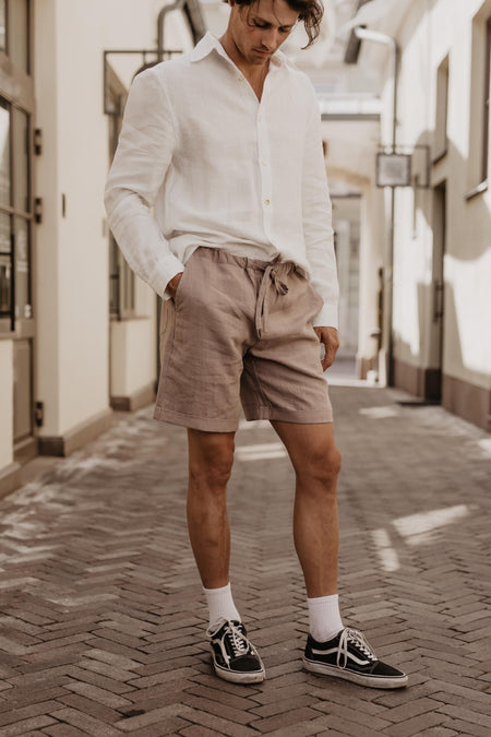 Ares casual linen shorts in Rosy Brown
