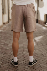 Back Of Dusty Rose Summer Linen Shorts