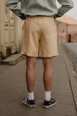 Back View Of Mustard Linen Shorts