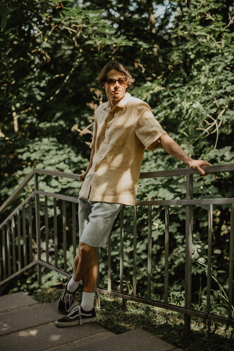 Magnus oversized short sleeve linen shirt in Mustard