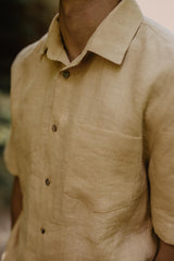 Magnus oversized short sleeve linen shirt in Mustard