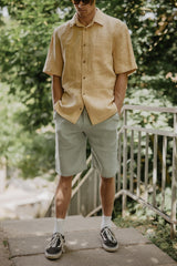 Magnus oversized short sleeve linen shirt in Mustard