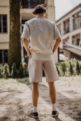 Back Of White Linen Top and Cotton Candy Color Shorts