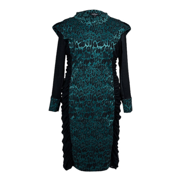 Women's Plus Size Black Forest Green Bodycon Midi Leopard  Jacquard Dress displayed as a cutout on an invisible mannequin.