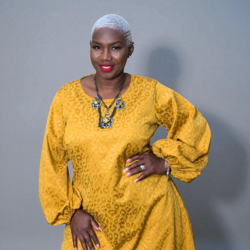 Plus Size Gold Leopard Print Jacquard Midi Dress - Aphrodite - Up to UK 24/US 20