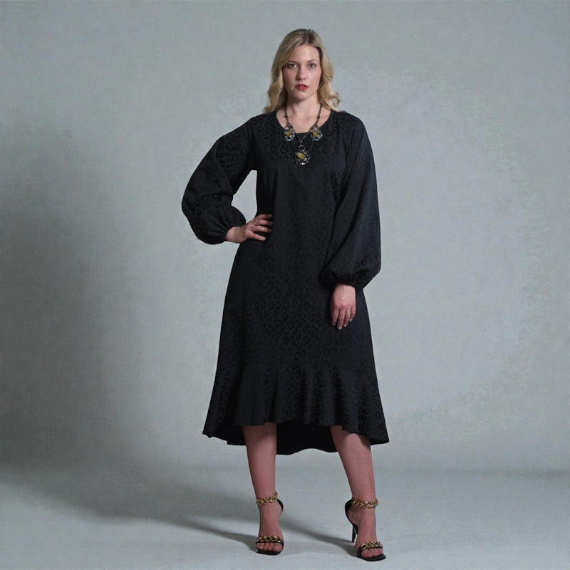 Plus Size Black Leopard Print Jacquard Midi Dress - Aphrodite - Up to UK 22/US 18