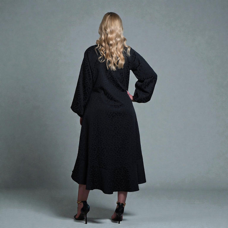 Plus Size Black Leopard Print Jacquard Midi Dress - Aphrodite - Up to UK 22/US 18