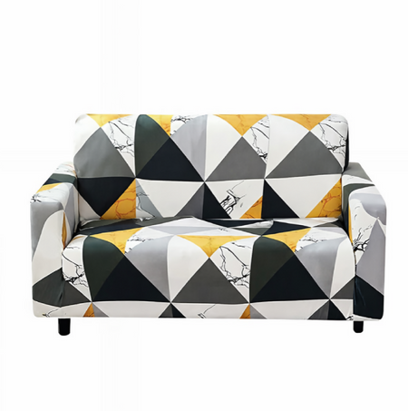 Anyseat 2-Seater Sofa Cover – Yellow White Geometric Style Slipcover for Living Room Chair Protection