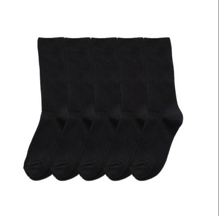 Anyfootwear 5 Pairs One Size 36-43 Black Retro Long Knitted Socks Cotton Autumn Winter Solid Color Warm Socks For Women Girls