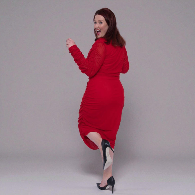 Plus Size Red Ruched Midi Dress - Boudicca - Up to UK 18/US 14