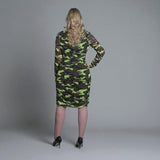Boudicca Neon Lime Camouflage Ruched Midi Dress Inclusive Plus Size up to UK 26 / US 22