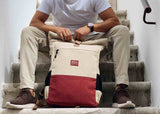 Everyday Hemp Rolltop Backpack in Beige and Red