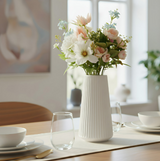 ANYDECO Flower Vase White Large Ribbed Nordic Style Pot Living Room Decor