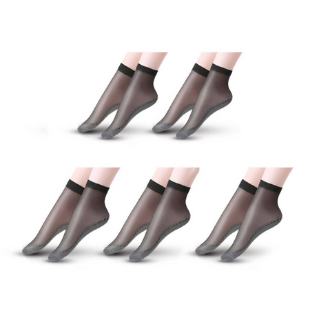 Anyfootwear 10 Pairs Free Size Fashion Socks High Quality Velvet Silk Spring Summer Breathable Soft Cotton Bottom Wicking Slip-resistant for Women Black