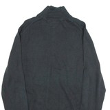 TOMMY HILFIGER Premium Cotton Mens Jumper Blue 1/4 Zip Tight Knit L