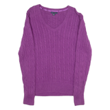 TOMMY HILFIGER Womens Patterned Jumper Purple V-Neck Cable Knit XL