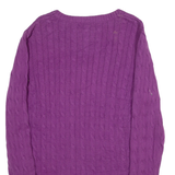 TOMMY HILFIGER Womens Patterned Jumper Purple V-Neck Cable Knit XL