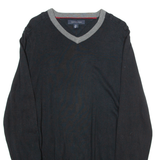 TOMMY HILFIGER Mens Jumper Black V-Neck Tight Knit M