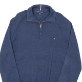 TOMMY HILFIGER Mens Jumper Blue 1/4 Zip Tight Knit L