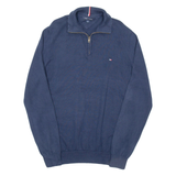 TOMMY HILFIGER Mens Jumper Blue 1/4 Zip Tight Knit L