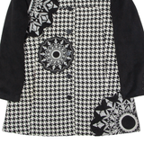 DESIGUAL Mandala Womens Overcoat Coat Black Knit Herringbone XL