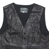 BLUE WATER Mens Waistcoat Black Leather 90s M