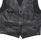 BLUE WATER Mens Waistcoat Black Leather 90s M