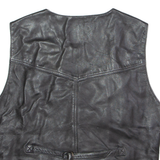 BLUE WATER Mens Waistcoat Black Leather 90s M