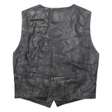 BLUE WATER Mens Waistcoat Black Leather 90s M