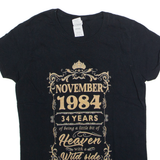GILDAN November 1984 34th Birthday Womens T-Shirt Black Crew Neck S