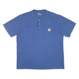 CARHARTT Mens T-Shirt Blue Button Neck L