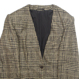 Womens Blazer Jacket Beige Wool Plaid M