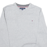TOMMY HILFIGER Womens Jumper Grey V-Neck Tight Knit M