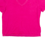 LAUREN RALPH LAUREN Womens Jumper Pink V-Neck Tight Knit Short Sleeve L