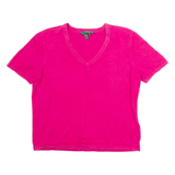 LAUREN RALPH LAUREN Womens Jumper Pink V-Neck Tight Knit Short Sleeve L