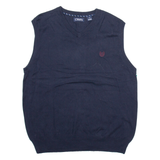 CHAPS Mens Vest Blue V-Neck Tight Knit Sleeveless L
