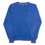 TOMMY HILFIGER Mens Jumper Blue V-Neck Tight Knit S