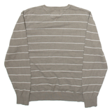 TOMMY HILFIGER Mens Jumper Brown Striped V-Neck Tight Knit M