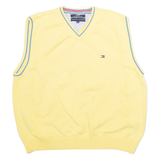 TOMMY HILFIGER Mens Vest Yellow V-Neck Tight Knit Sleeveless XL