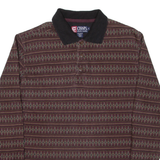 CHAPS RALPH LAUREN Mens Polo Shirt Maroon Crazy Pattern Long Sleeve S