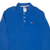 TOMMY JEANS Mens Polo Shirt Blue Long Sleeve L