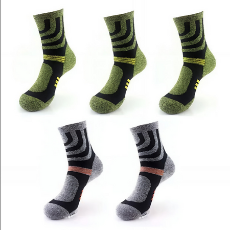 Anyfootwear 5 Pairs One Size 5-11 Green Grey Cotton Compression Trekking With Formal Work Male Socks Meia Contrast Color Designer Brand Fit For Man