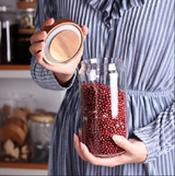 Anygleam Condiments Container 4Pcs Glass Jar Storage With Airtight Wooden Lids Canister